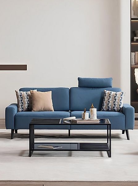 JVmoebel 3-Sitzer Modern Sofa 3 Sitzer Blau Polster Sofas Design Textil Woh günstig online kaufen