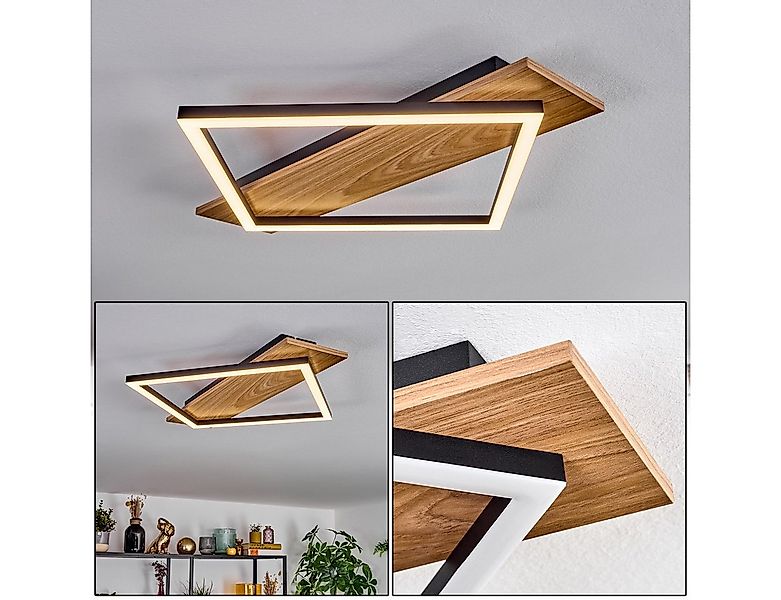 hofstein Deckenleuchte Deckenlampe aus Metall/Kunststoff in Schwarz/Holzopt günstig online kaufen