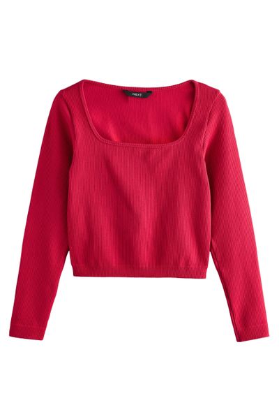 Next Langarmshirt Geripptes Langarmtop mit tiefem günstig online kaufen