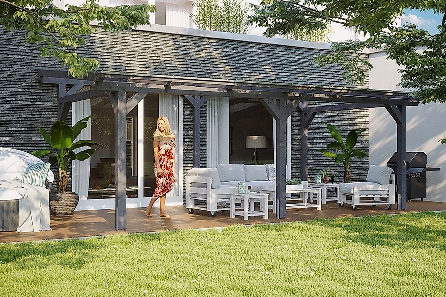 Skan Holz Terrassenüberdachung Siena 648 x 300 cm Leimholz Schiefergrau günstig online kaufen
