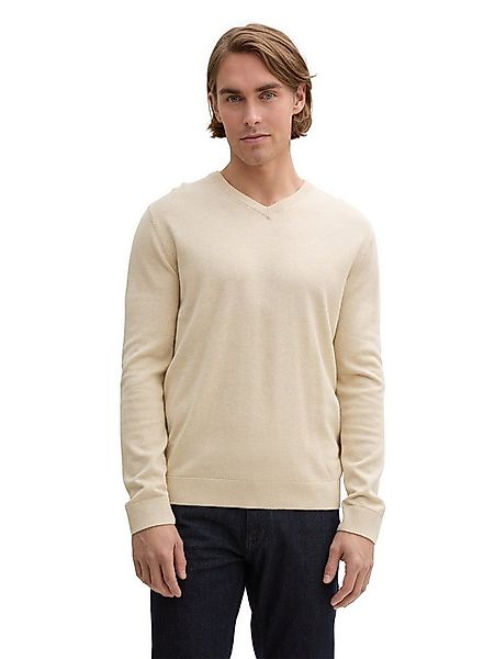 TOM TAILOR V-Ausschnitt-Pullover mit kleiner Logo-Stickerei günstig online kaufen