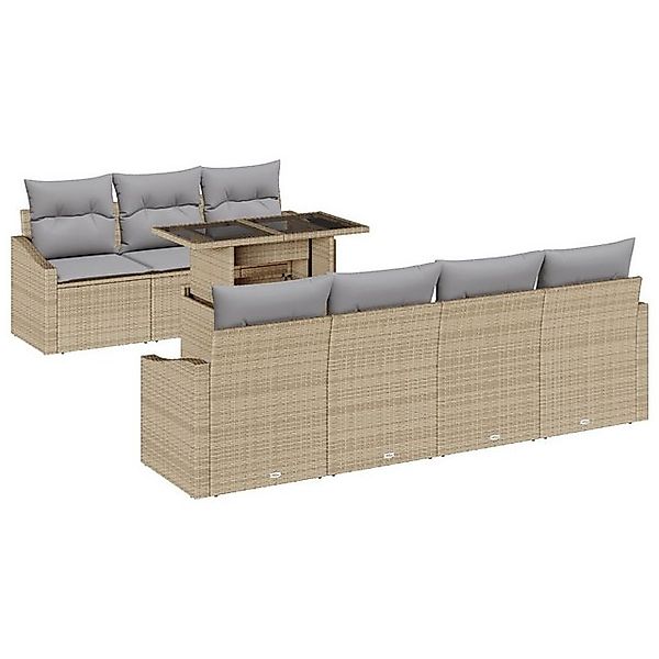 vidaXL Loungesofa 8-teiliges Garten-Sofa-Set mit Kissen Beige Poly Rattan, günstig online kaufen