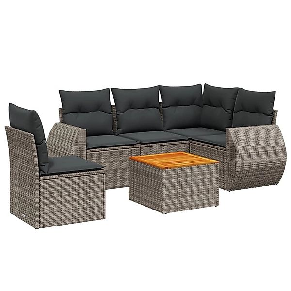 vidaXL 6-Tlg Garten-Sofagarnitur mit Kissen Grau Poly Rattan 3225010 günstig online kaufen
