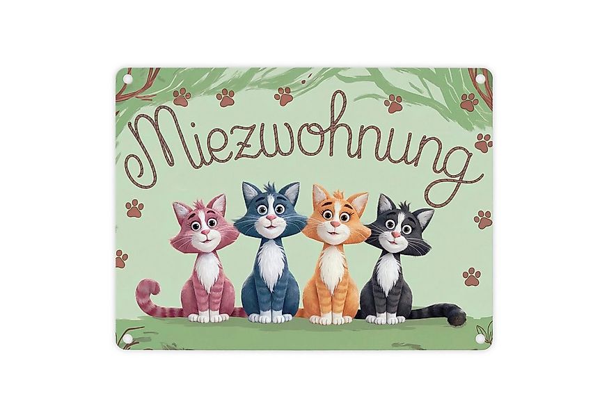 speecheese Metallschild Vier farbige Katzen - Miezwohnung Metallschild in 1 günstig online kaufen