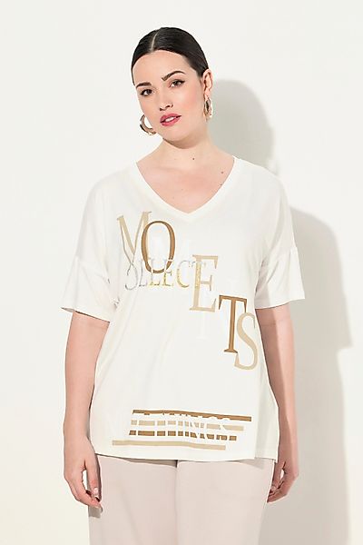 Ulla Popken T-Shirt T-Shirt Schriftmotiv V-Ausschnitt günstig online kaufen