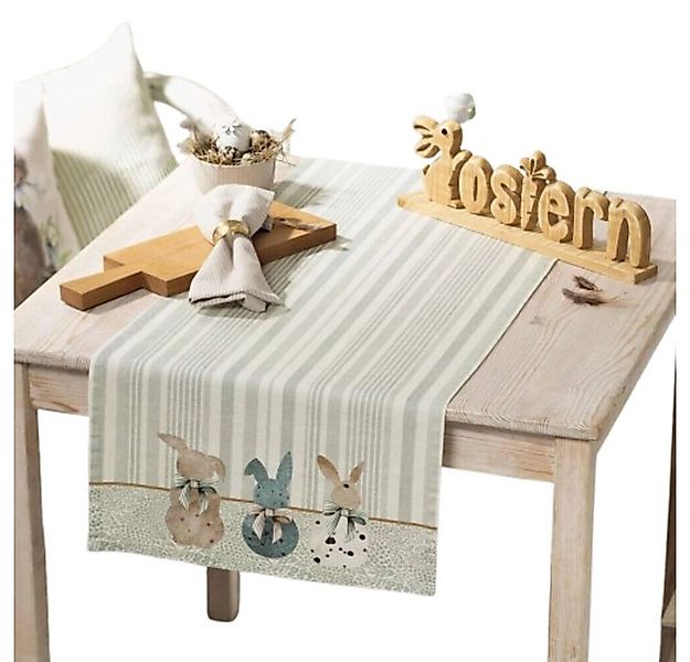 Home-trends24.de Tischläufer Hasentrio Tischdeko Osterhase Beige 40 x 140 B günstig online kaufen