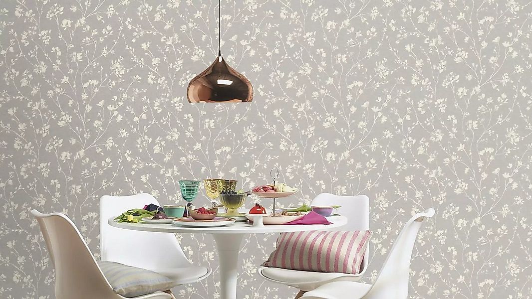 Rasch Vliestapete Blumen Ranken Floral Textiloptik Grau Weiß 463828 Country günstig online kaufen