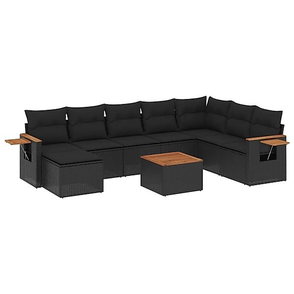 vidaXL 9-Tlg Garten-Sofagarnitur mit Kissen Schwarz Poly Rattan 3259493 günstig online kaufen
