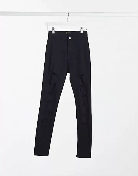 I Saw It First – Enge Jeans mit hoher Taille und Rissen-Schwarz günstig online kaufen