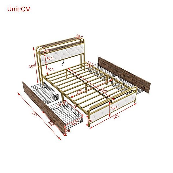 TavilaEcon Polsterbett Doppelbett, Eisenrahmen, 140×200cm (Ohne Matratze), günstig online kaufen