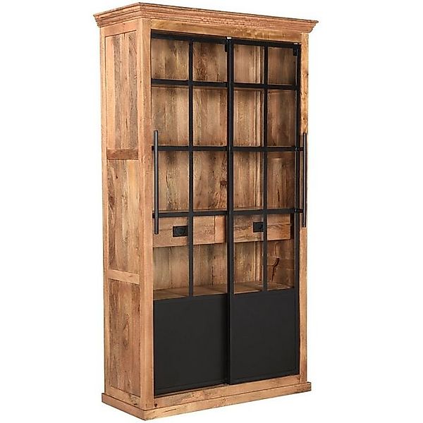 baario Vitrine Vitrine HOXT Industrial Style massiv Mangoholz & Eisen Schie günstig online kaufen