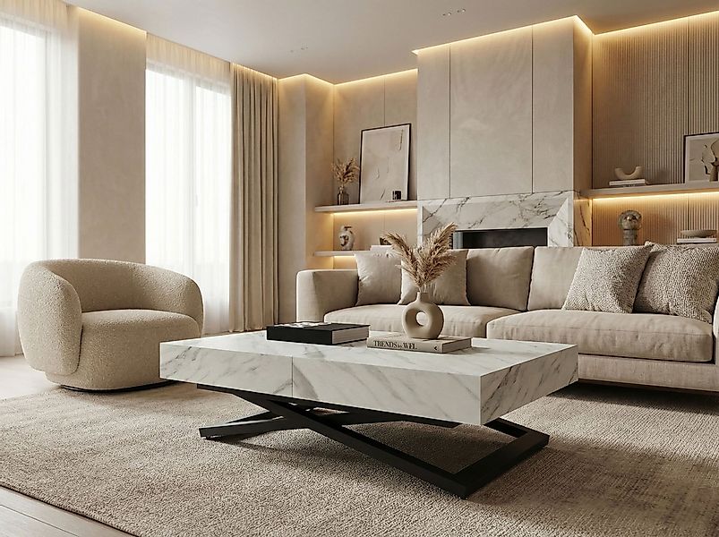 WFL GROUP Couchtisch Cavetta U höhenverstellbar ausziehbar mit schwarzen Me günstig online kaufen