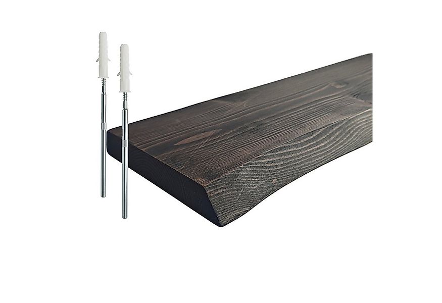 relaxdays Wandregal Massivholz Baumkante, schwarz günstig online kaufen