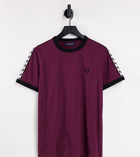 Fred Perry – Ringer-T-Shirt in Burgunder mit Zierstreifen, exklusiv nur bei günstig online kaufen