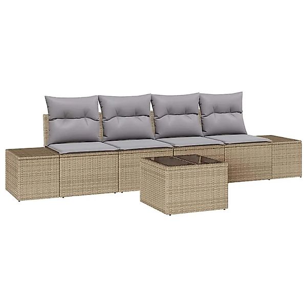 vidaXL Sofa Set mit Kissen 5-Tlg Beige und Hellgrau Poly-Rattan 3346930 günstig online kaufen