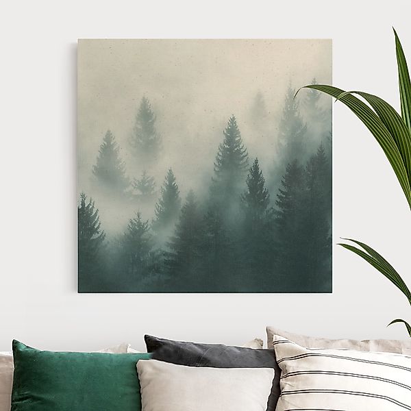 Leinwandbild auf Canvas Natural Nadelwald im Nebel günstig online kaufen