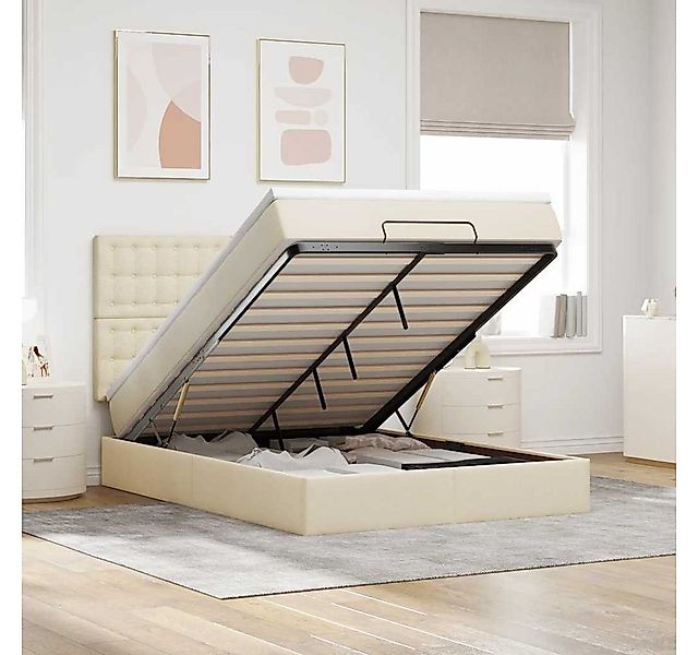 vidaXL Bett, Ottoman-Bett mit Matratze Creme 140x190 cm Stoff günstig online kaufen