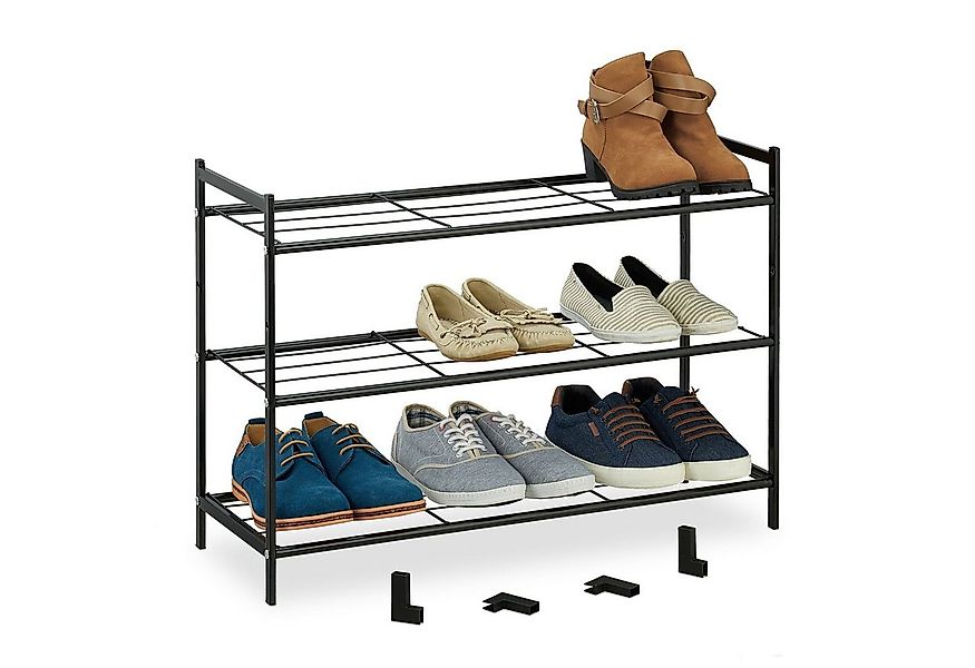 relaxdays Schuhregal Erweiterbares Schuhregal 3 Ebenen, schwarz günstig online kaufen