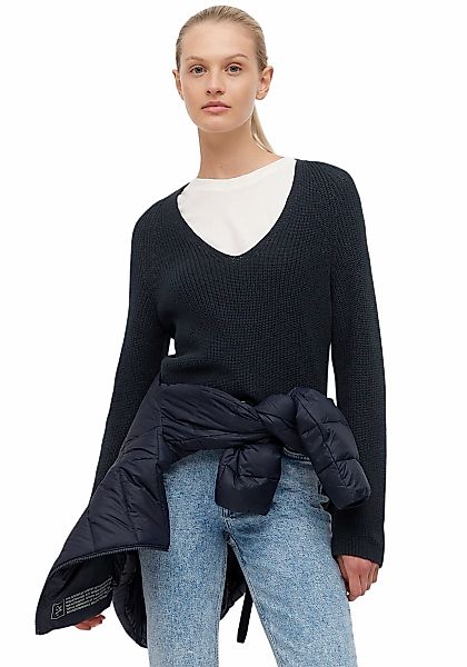 Marc OPolo Strickpullover, mit dekorativem Strickmuster am Ärmel und V-Neck günstig online kaufen