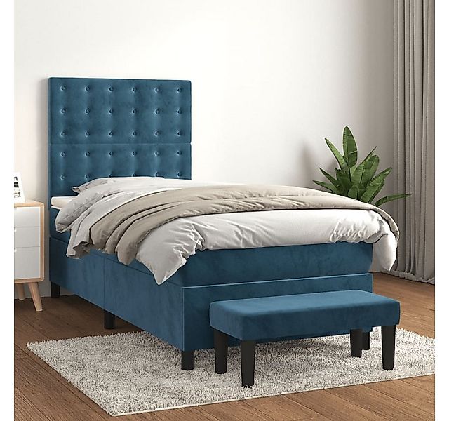 vidaXL Boxspringbett, Boxspringbett mit Matratze Dunkelblau 90x200 cm Samt günstig online kaufen