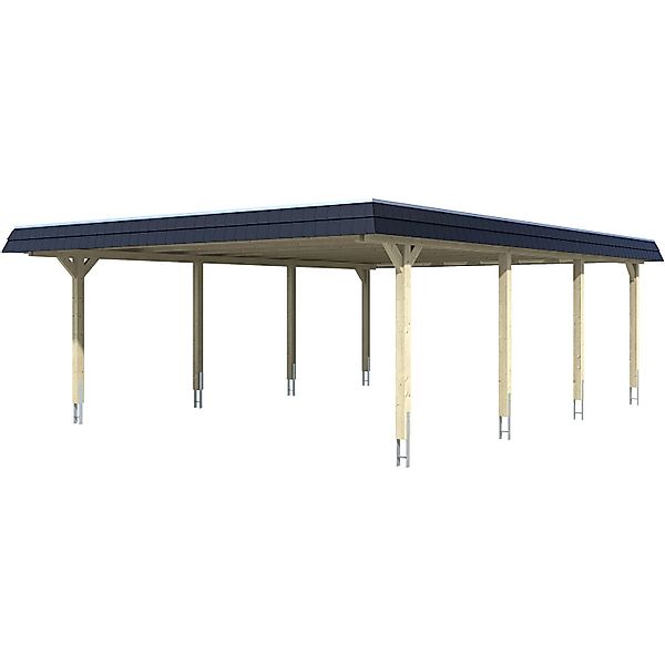 Skan Holz Doppelcarport Wendland Weiß 630 x 879 cm EPDM-Dach Blende Schwarz günstig online kaufen