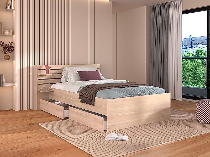 Bett mit Stauraum - 120 x 190 cm - Natur - TENALIA günstig online kaufen