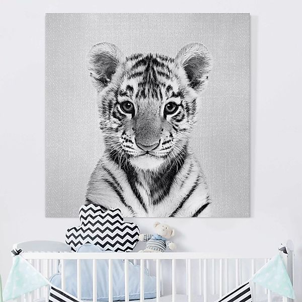 Leinwandbild Baby Tiger Thor Schwarz Weiß günstig online kaufen