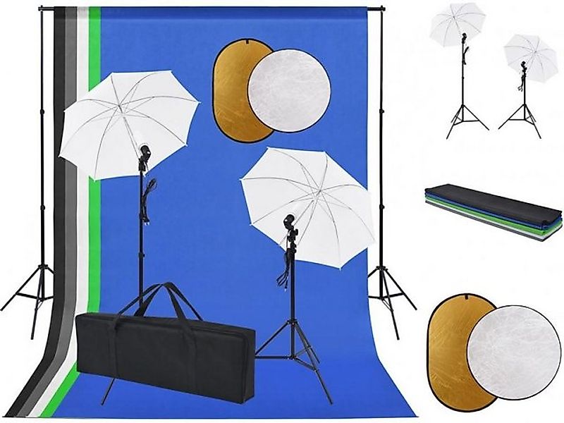 vidaXL Fotohintergrund Fotostudio Set mit Lampen Schirmen Hintergrund Refle günstig online kaufen