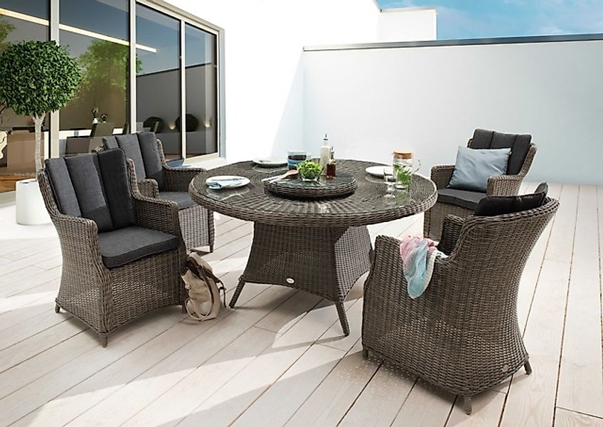 Destiny Garten-Essgruppe »LUNA« Set, 4x Sessel, 1x Tisch Ø 150x75cm mit Dre günstig online kaufen