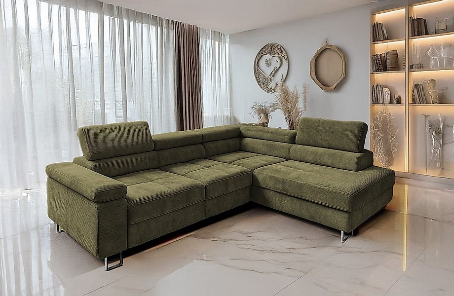 Goldstoff Ecksofa mit Schlaffunktion, Cord Couch für Wohnzimmer - Cord Ecks günstig online kaufen