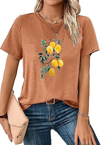 PYL Rundhalsshirt Damen Casual Kurzarmshirt mit Obst Druck bequemes t shirt günstig online kaufen