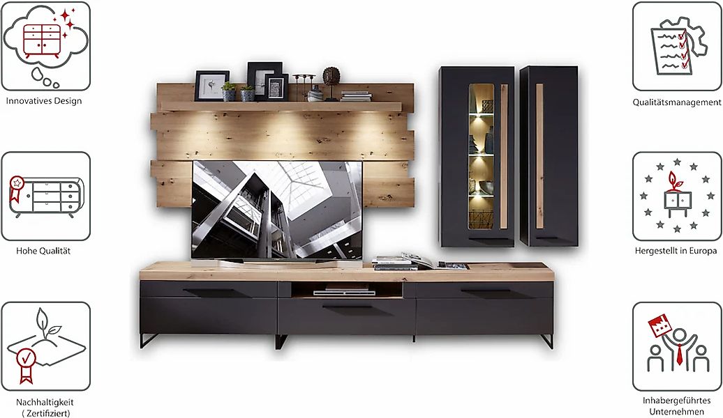 Innostyle Wohnwand "Loft Two, TOPSELLER", (5 St., TV-Wand), inkl. LED-Beleu günstig online kaufen