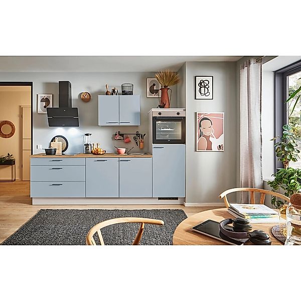 pino Küchenzeile 280 cm Pastellblau Anschlag rechts 1 Geräteschrank günstig online kaufen