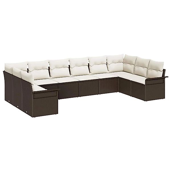 vidaXL Garten-Sofa-Set mit Kissen 10-Tlg Braun Poly Rattan 3354207 günstig online kaufen