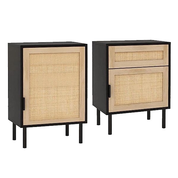 Costway Nachttisch Rattan 2er Set 45 x 30 x 59 cm Schwarz günstig online kaufen