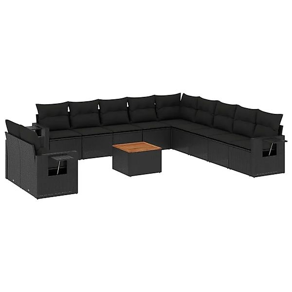 vidaXL 12-Tlg Garten-Sofagarnitur mit Kissen Schwarz Poly Rattan 3224641 günstig online kaufen