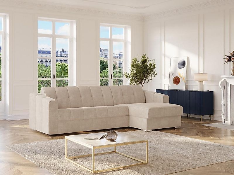 Eckschlafsofa mit Matratze - Ecke wechselbar - Strukturstoff - Beige - Lieg günstig online kaufen
