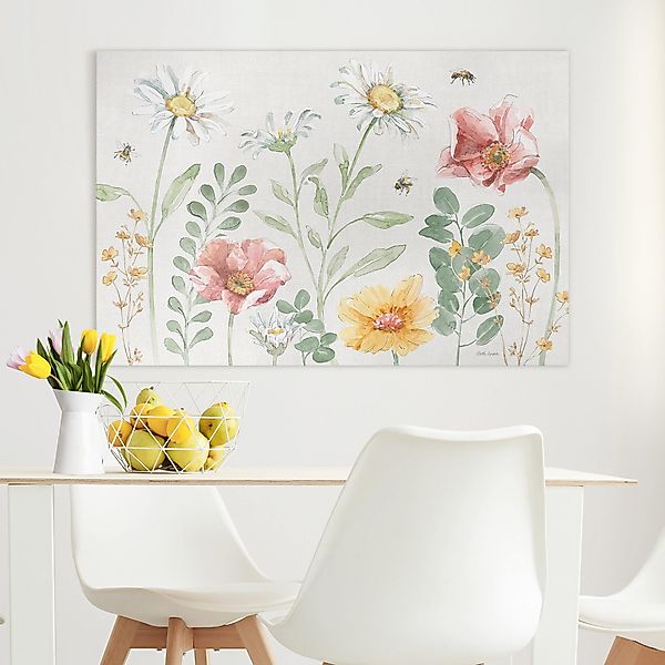 Leinwandbild Aquarell Blumenwiese mit Bienen günstig online kaufen