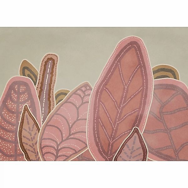 Komar Vliestapete Papunya Leafs 350 cm x 250 cm Rosa günstig online kaufen