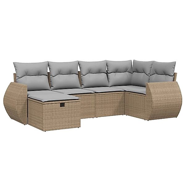 vidaXL 6-Tlg Garten-Sofagarnitur mit Kissen Beige Poly Rattan 3264105 günstig online kaufen