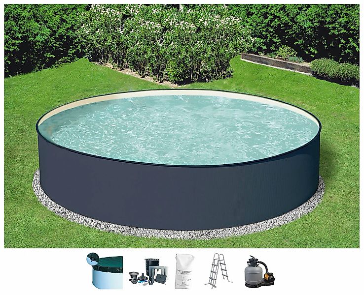 KONIFERA Rundpool "Gomera 3" moderne graue Optik mit sandfarbener Poolinnen günstig online kaufen