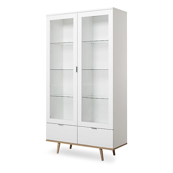 Furn.Design Vitrine Weiß Matt Eiche 100 x 186 cm 2-türig Skandinavisch Lund günstig online kaufen