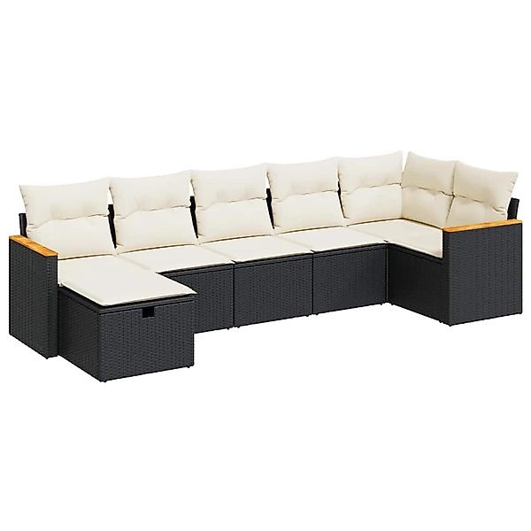 vidaXL 7-Tlg Garten-Sofagarnitur mit Kissen Schwarz Poly Rattan 3325927 günstig online kaufen