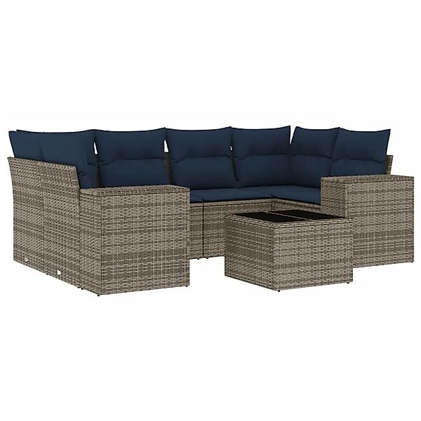 vidaXL 7-Tlg Gartensofa-Set mit Kissen Grau Polyrattan 3222320 günstig online kaufen