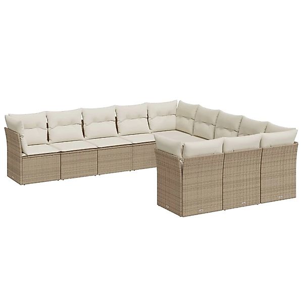 vidaXL 11-tlg Garten-Sofagarnitur mit Kissen Beige Poly Rattan Modell 70 günstig online kaufen