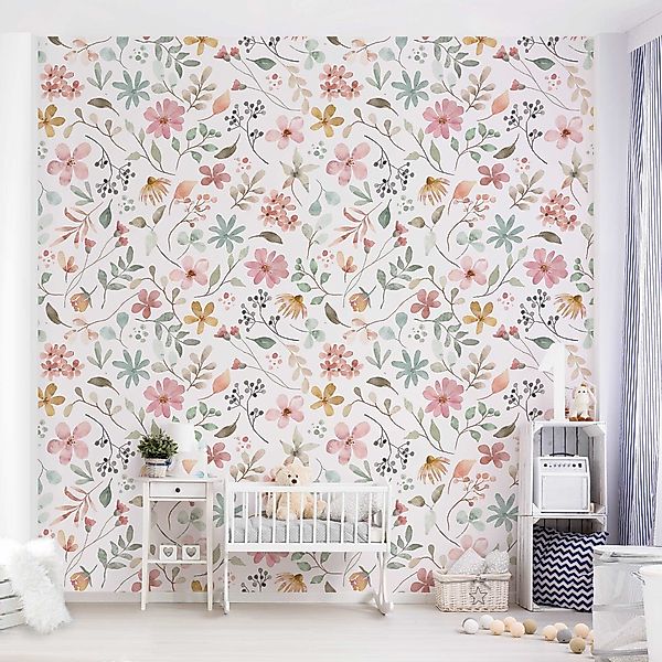 Bilderdepot24 Mustertapete Blumen Muster Aquarell Floral günstig online kaufen
