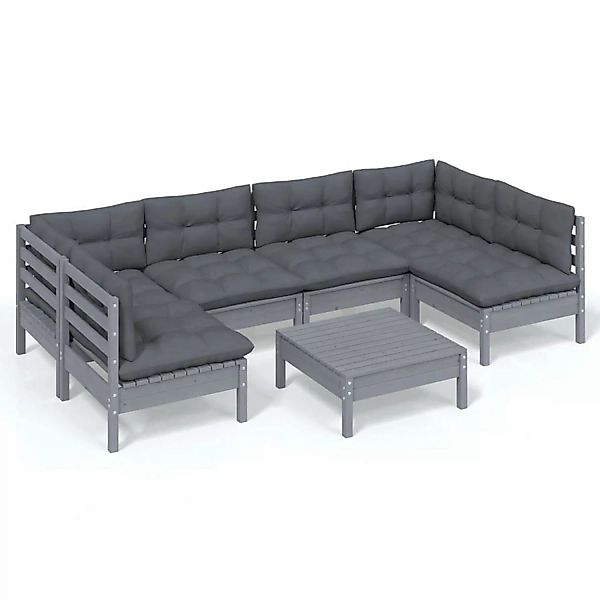 vidaXL 7-tlg Garten-Lounge-Set mit Kissen Grau Kiefer Massivholz Modell 20 günstig online kaufen