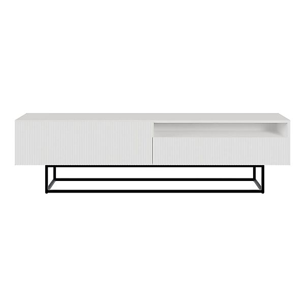 Selsey TV-Lowboard Veldio mit Lamellenfront und Offenem Fach 175 cm Weiß mi günstig online kaufen