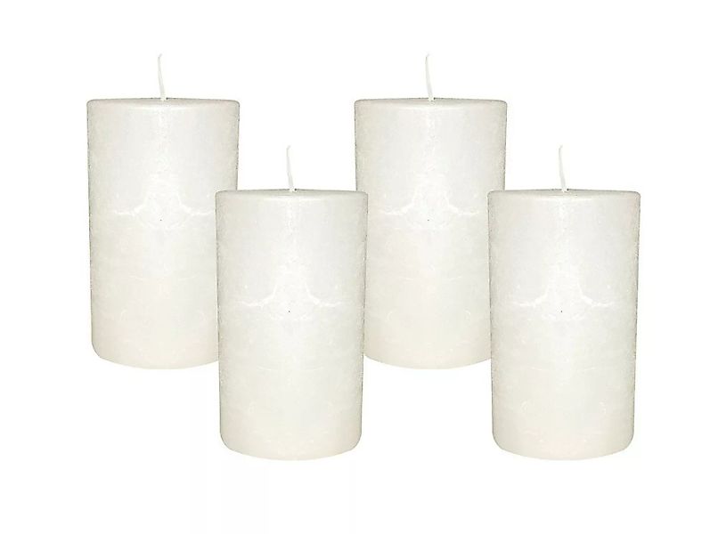 4 Rustic Stumpenkerzen Premium Kerze Weiß 6x10cm - 38 Std Brenndauer günstig online kaufen