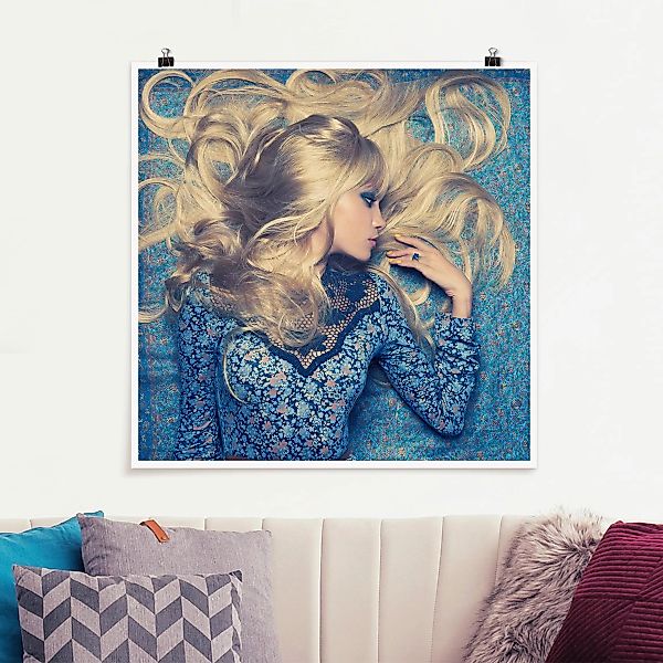 Poster Portrait - Quadrat Hippiegirl in Blue günstig online kaufen
